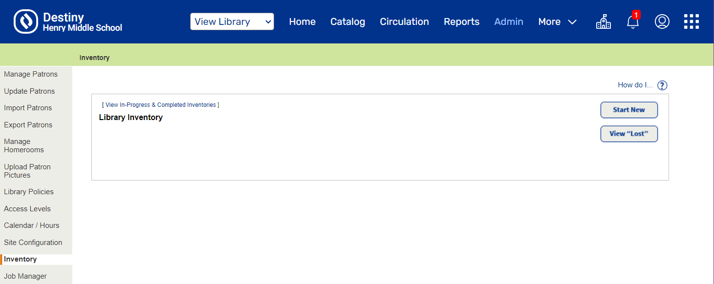 Inventory page with Start New button available.